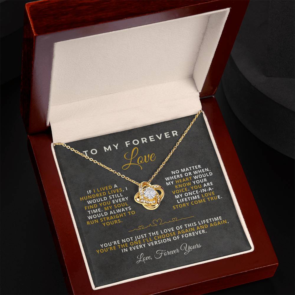 To My Forever Love Romantic Message Card with Love Knot Necklace