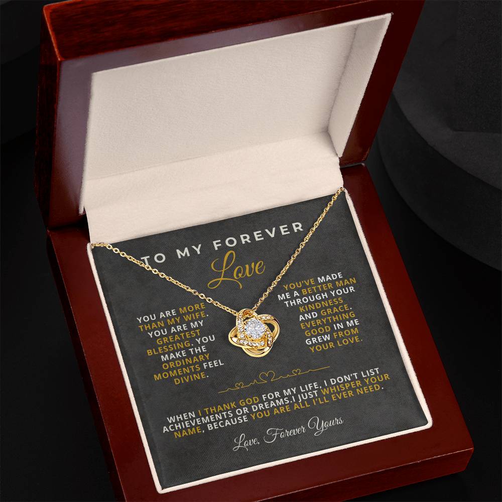 To My Forever Love Romantic Message Card with Love Knot Necklace