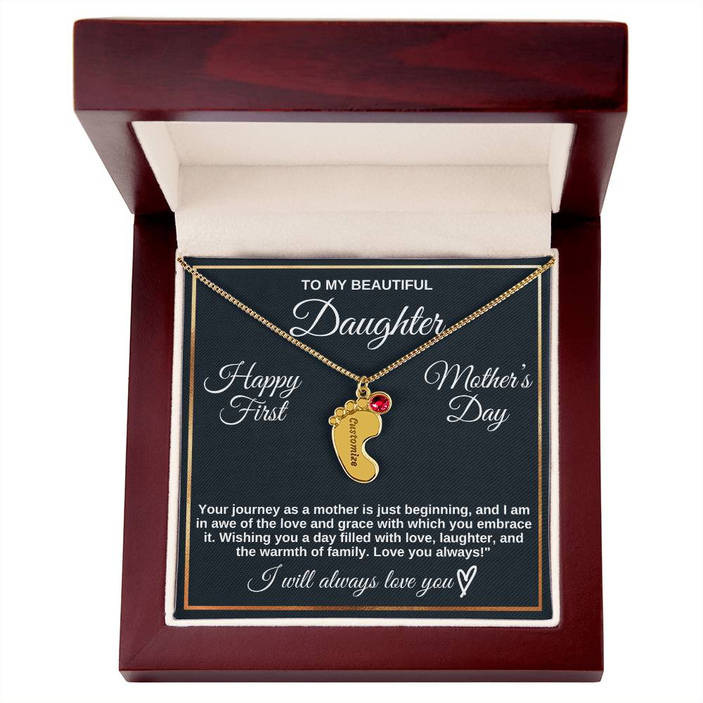 To Daughter Gift From Mom Engraved Baby Feet with Birtstone| First Mother's Day Gift