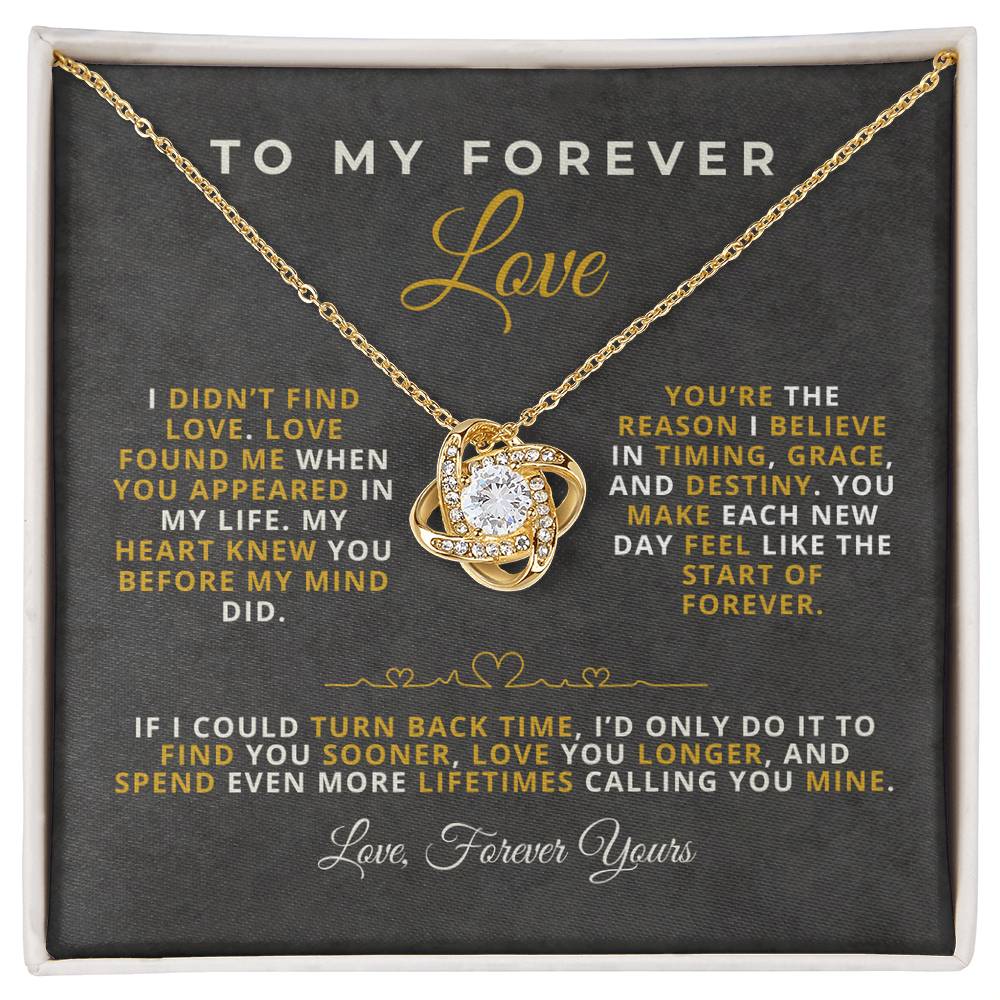 To My Forever Love Romantic Message Card with Love Knot Necklace