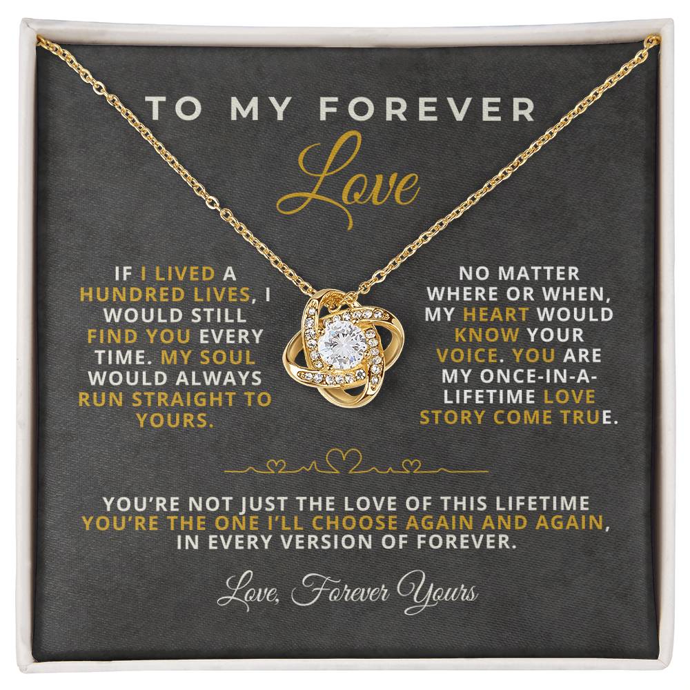 To My Forever Love Romantic Message Card with Love Knot Necklace