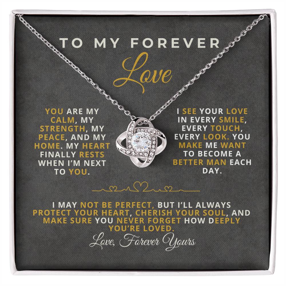 To My Forever Love Romantic Message Card with Love Knot Necklace