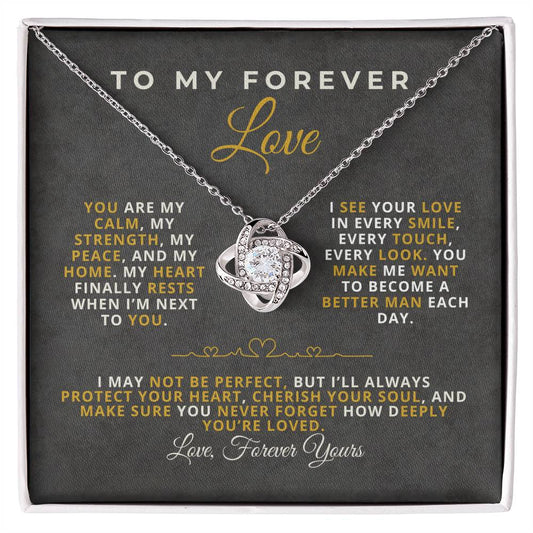 To My Forever Love Romantic Message Card with Love Knot Necklace