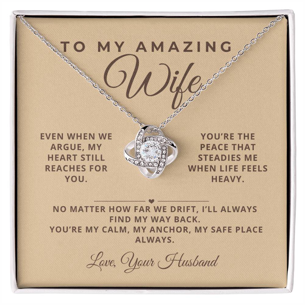 To My Amazing Wife message card necklace from husband – romantic gift for wife to say I love you, cubic zirconia pendant with heartfelt quote, perfect anniversary or reconciliation gift, made in USA.