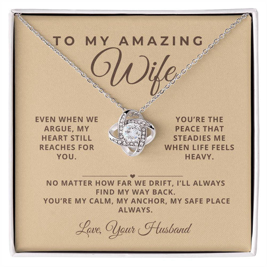 To My Amazing Wife message card necklace from husband – romantic gift for wife to say I love you, cubic zirconia pendant with heartfelt quote, perfect anniversary or reconciliation gift, made in USA.