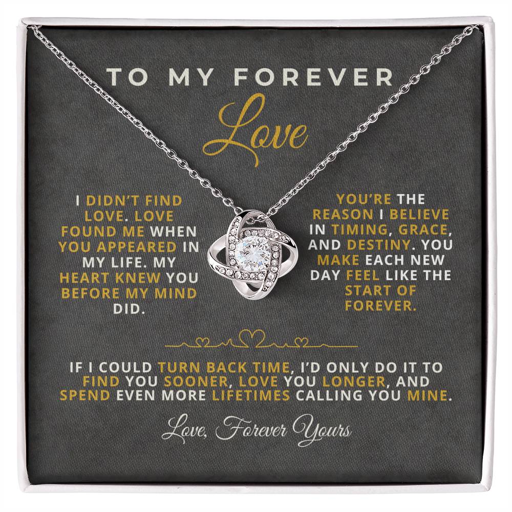 To My Forever Love Romantic Message Card with Love Knot Necklace
