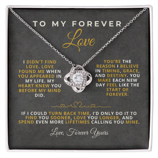 To My Forever Love Romantic Message Card with Love Knot Necklace