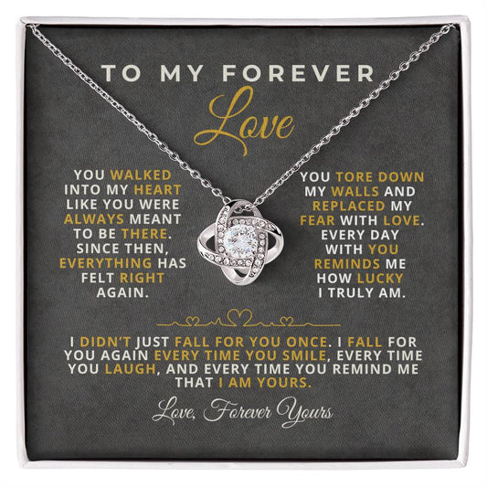 To My Forever Love Romantic Message Card with Love Knot Necklace