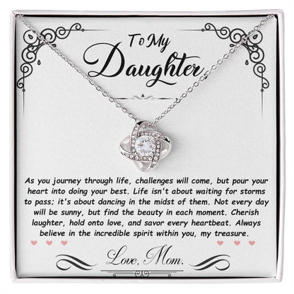 To Daughter Necklace Message Card Jewelry Christmas Birthday Graduation Wedding Gift Love Knot with Mom-Daughter Quotes Dancing In The Storm
