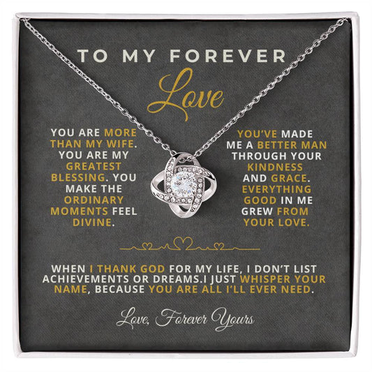 To My Forever Love Romantic Message Card with Love Knot Necklace