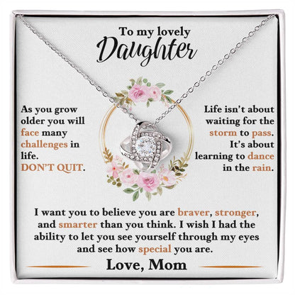 Daughter Necklace From Mom with Greeting Card and Love Knot Necklace Christmas Birthday  Graduation Valentine Gift - Dance Throught The Rain