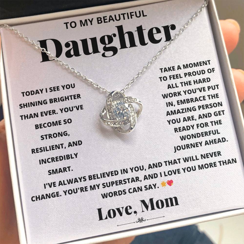 To Daughter Necklace Message Card Jewelry Christmas Birthday Graduation Wedding Gift Love Knot with Mom-Daughter Quotes