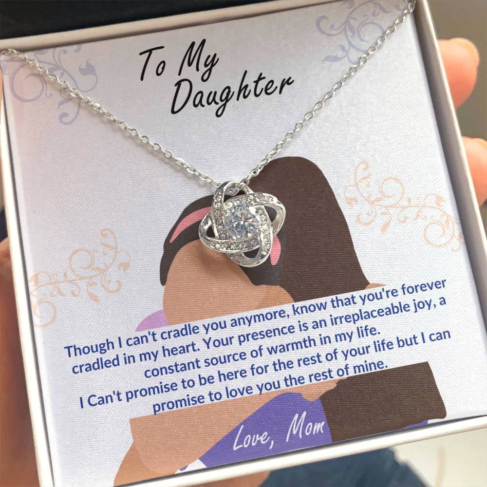 To Daughter Necklace Message Card Jewelry Christmas Birthday Graduation Wedding Gift Love Knot Mom-Daughter Quotes Cradled in My Heart Forever