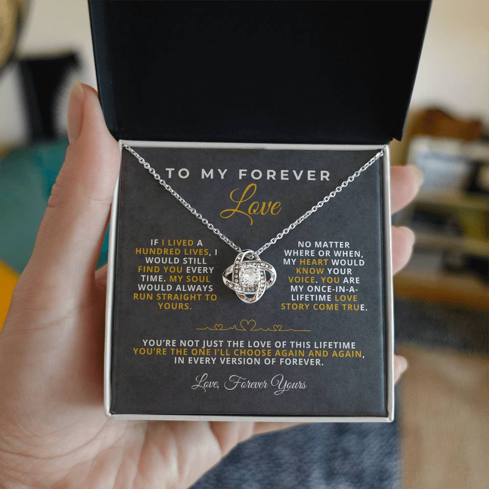 To My Forever Love Romantic Message Card with Love Knot Necklace