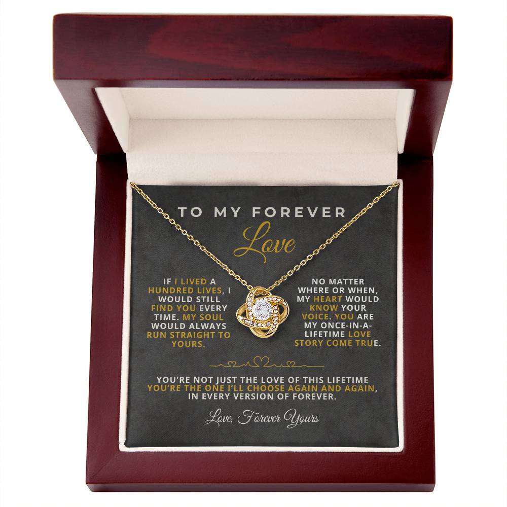 To My Forever Love Romantic Message Card with Love Knot Necklace