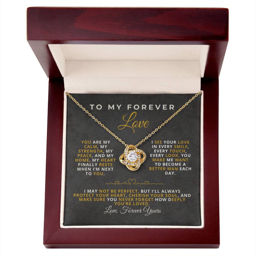 To My Forever Love Romantic Message Card with Love Knot Necklace