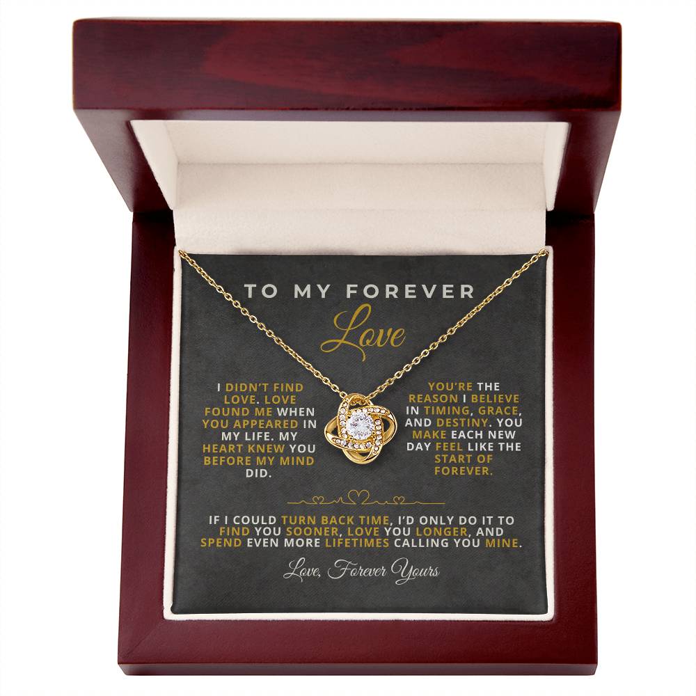 To My Forever Love Romantic Message Card with Love Knot Necklace