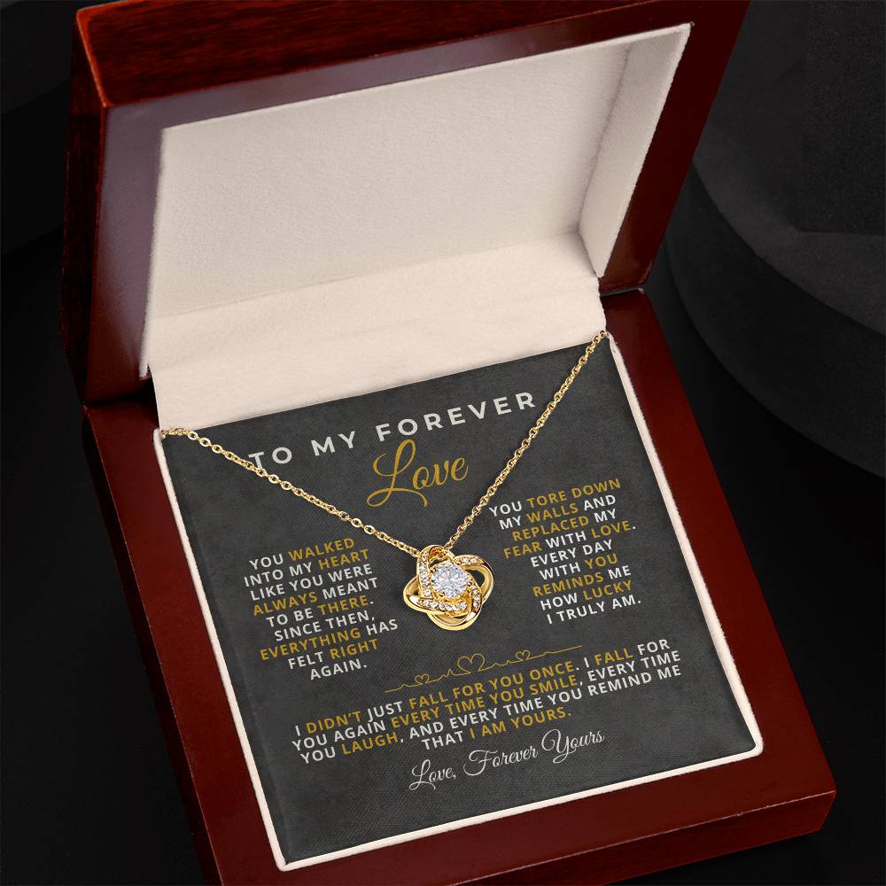 To My Forever Love Romantic Message Card with Love Knot Necklace