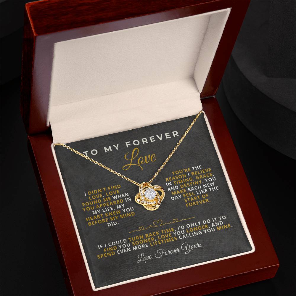 To My Forever Love Romantic Message Card with Love Knot Necklace