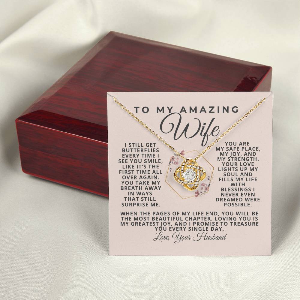 To My Wife – “I Still Get Butterflies” Love Knot Necklace (From Husband)