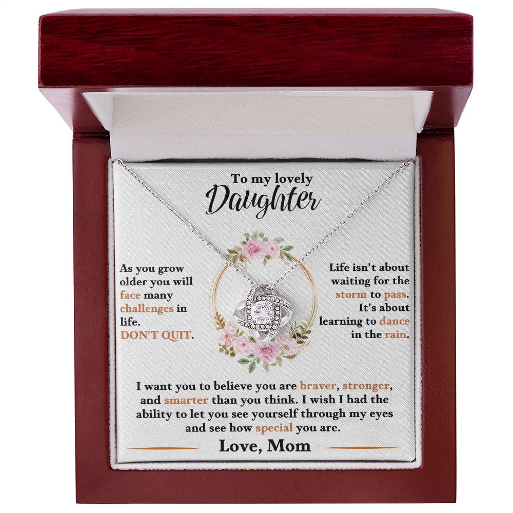 Daughter Necklace From Mom with Greeting Card and Love Knot Necklace Christmas Birthday  Graduation Valentine Gift - Dance Throught The Rain
