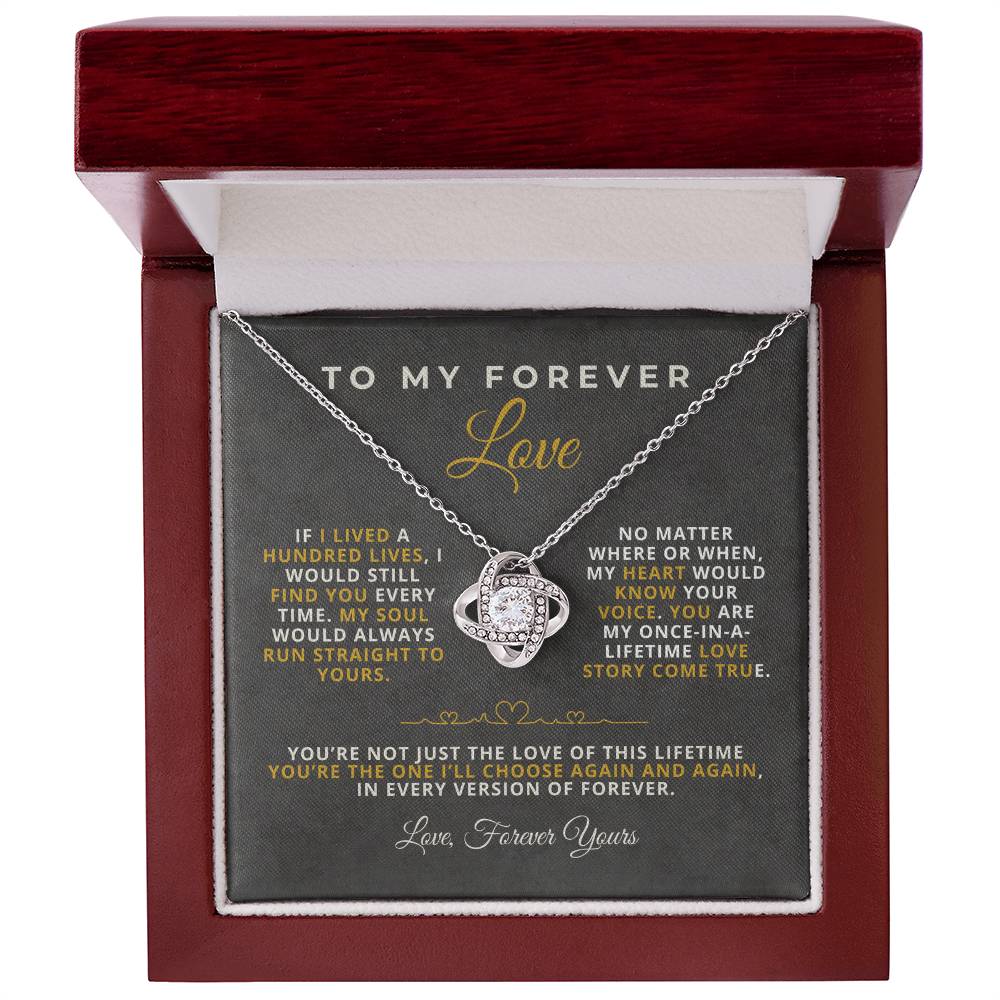 To My Forever Love Romantic Message Card with Love Knot Necklace