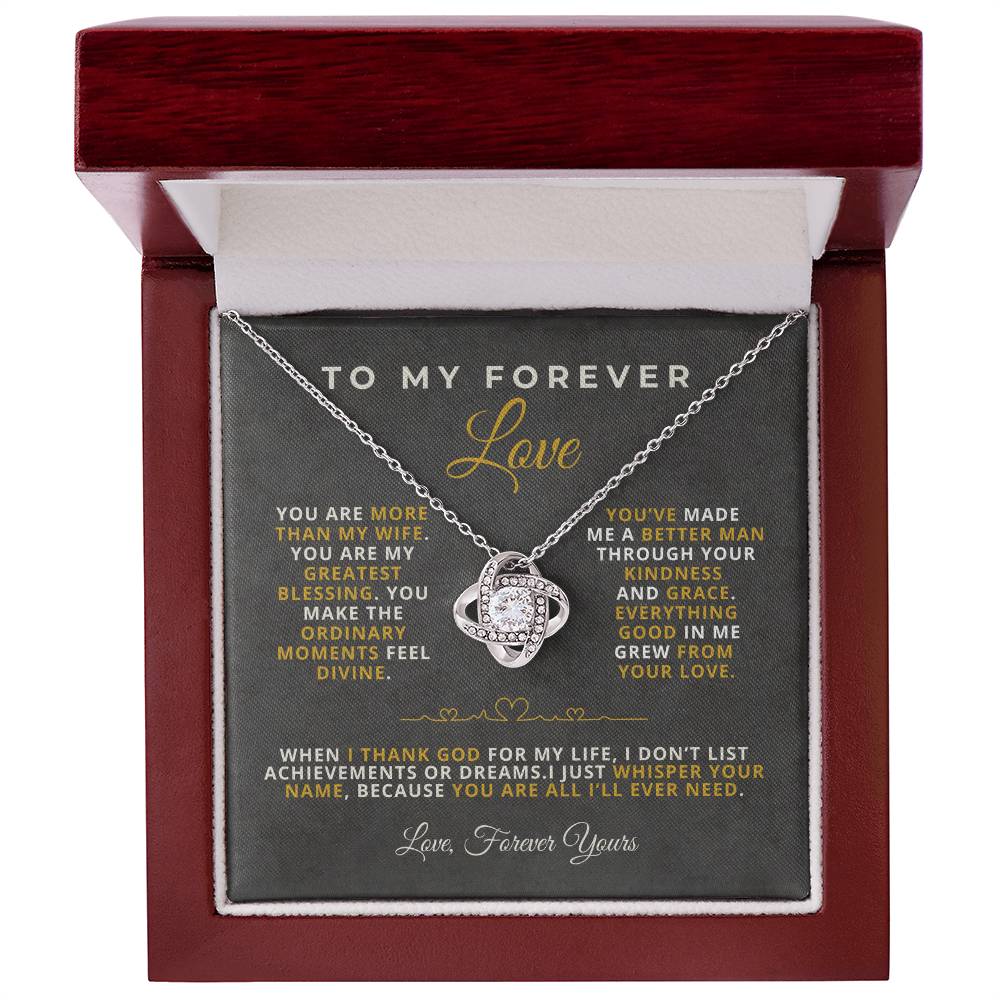 To My Forever Love Romantic Message Card with Love Knot Necklace