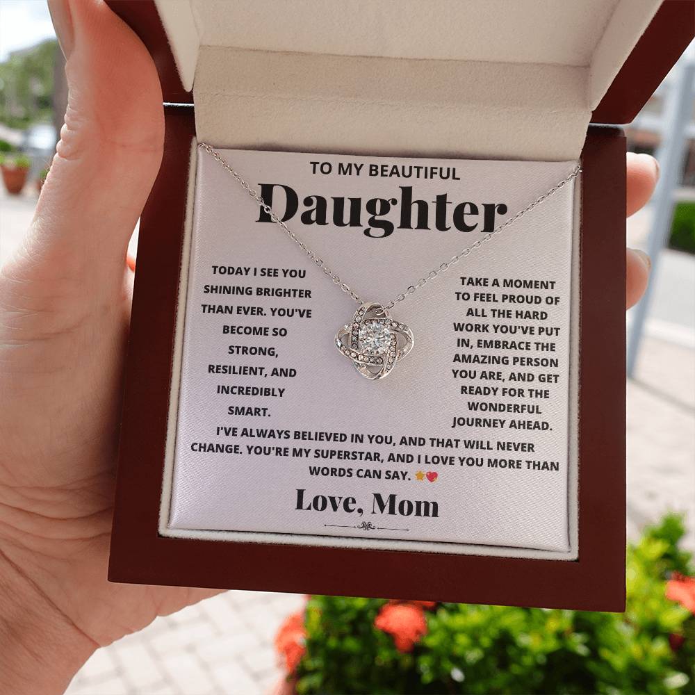 To Daughter Necklace Message Card Jewelry Christmas Birthday Graduation Wedding Gift Love Knot with Mom-Daughter Quotes