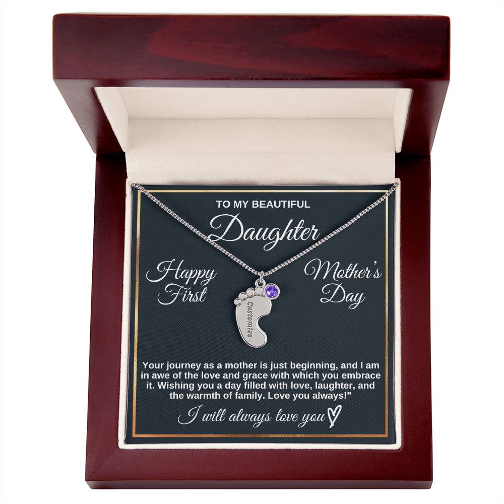 To Daughter Gift From Mom Engraved Baby Feet with Birtstone| First Mother's Day Gift