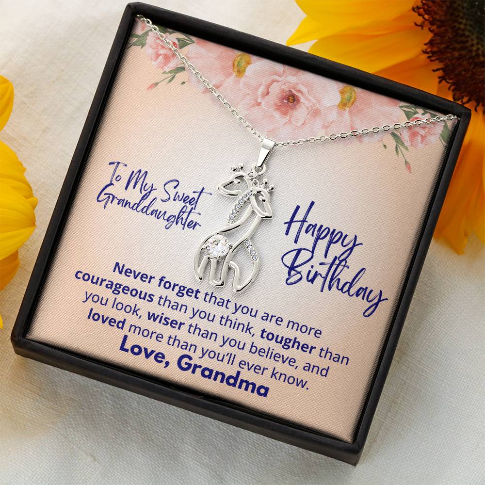 Granddaughter Gifraffe Necklace - Never Forget You Are Courageous, Tougher, Wiser and More Loved