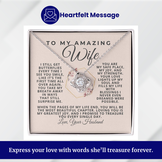 Love Knot Necklace gift for wife from husband – I Still Get Butterflies message card