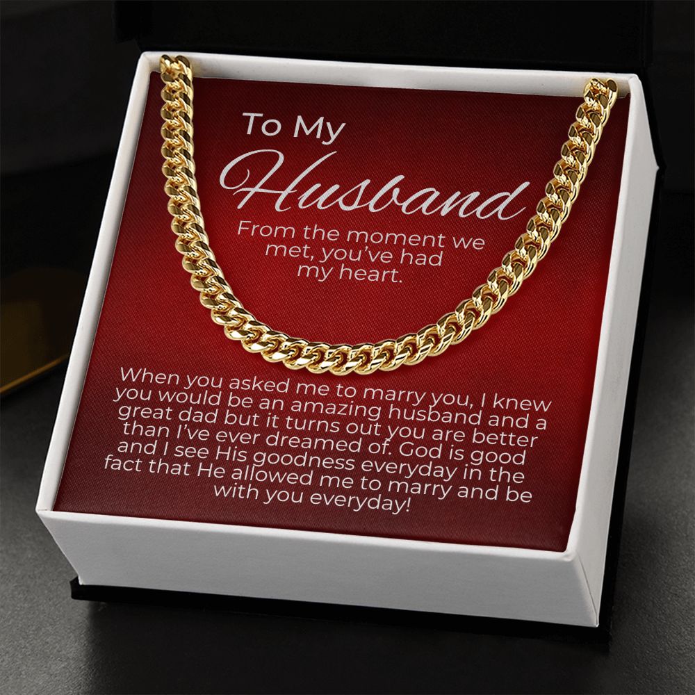 valentine's gifts for him, valentine's day gift for husband, message card jewelry, cuban link chain, gift for a husband on valentine's day, personalized valentine gifts for husband, fun valentine gifts for husband