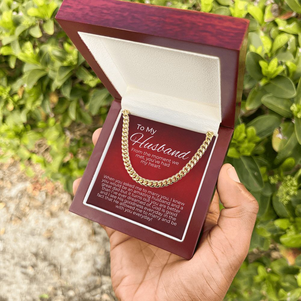 valentine's gifts for him, valentine's day gift for husband, message card jewelry, cuban link chain, gift for a husband on valentine's day, personalized valentine gifts for husband, fun valentine gifts for husband