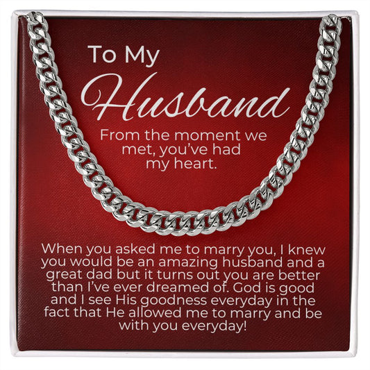 valentine's gifts for him, valentine's day gift for husband, message card jewelry, cuban link chain, gift for a husband on valentine's day, personalized valentine gifts for husband, fun valentine gifts for husband