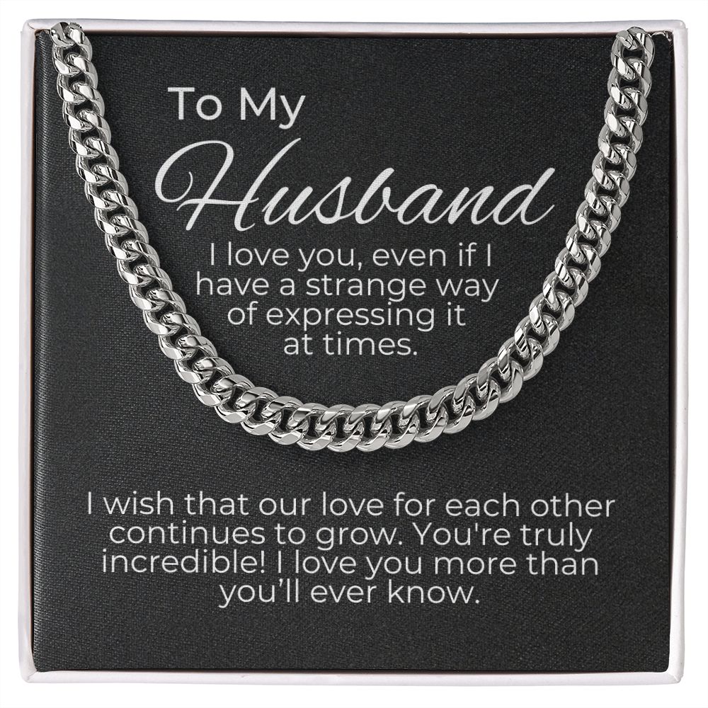 valentine's gifts for him, valentine's day gift for husband, message card jewelry, cuban link chain, gift for a husband on valentine's day, personalized valentine gifts for husband, fun valentine gifts for husband