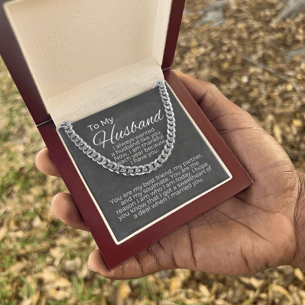 valentine's gifts for him, valentine's day gift for husband, message card jewelry, cuban link chain, gift for a husband on valentine's day, personalized valentine gifts for husband, fun valentine gifts for husband