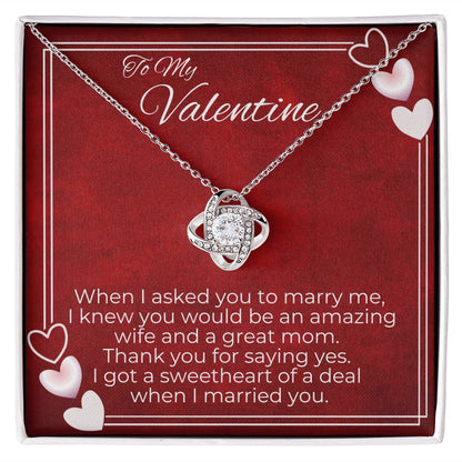 love knot necklace great gift for wife on valentine's day, necklace for wife, valentine gifts for wife, message card jewelry, jewelry valentines , valentine's day jewelry gifts